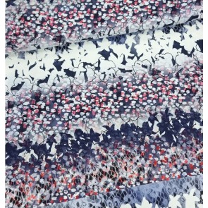 Viscose tricot paneel donkerblauw/rood gebloemd